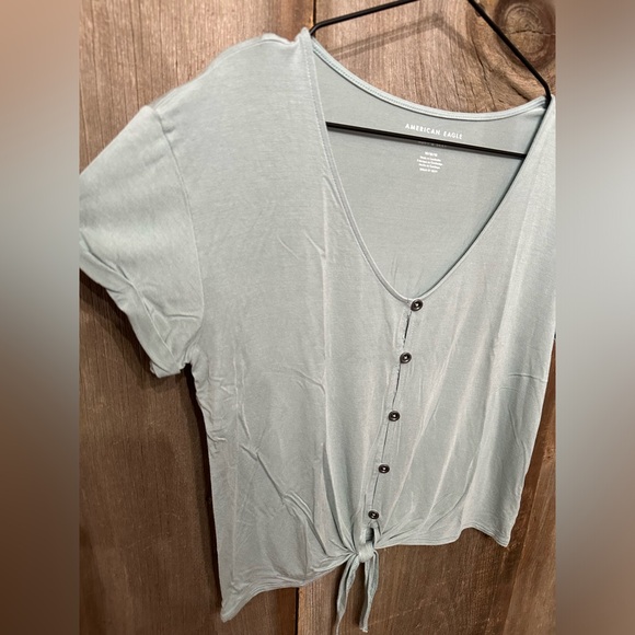 American Eagle Soft & Sexy Button Front Tie Knot T-Shirt in Washed Green Gray M - Picture 3 of 15